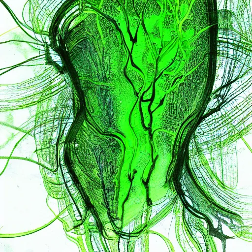 Prompt: nervous system immersed in green liquid, illustration, abstract painting