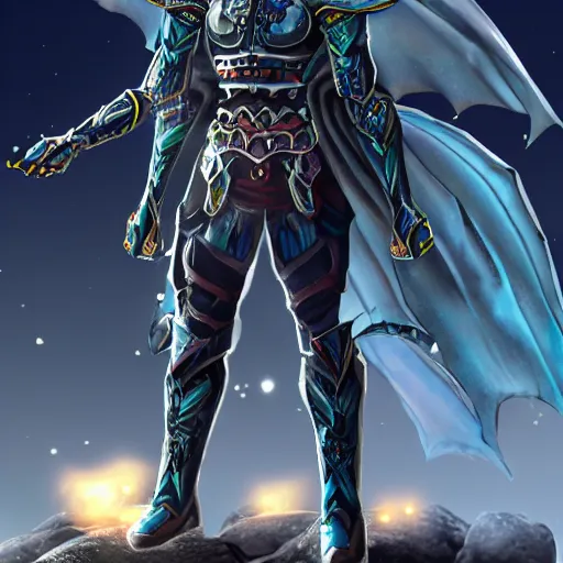 Prompt: High Fantasy Kamen Rider standing in a rock quarry, full body, 4k, glowing eyes, daytime, rubber suit, dark blue segmented armor, dragon inspired armor