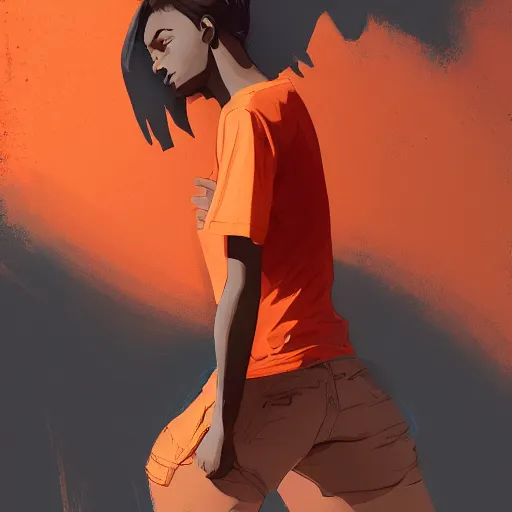 Image similar to man in orange t - shirt hugging from behind girl, vivid colors, character sheet, fine details, concept design, contrast, kim jung gi, greg rutkowski, trending on artstation, 8 k, full body, turnaround, front view, back view, ultra wide angle