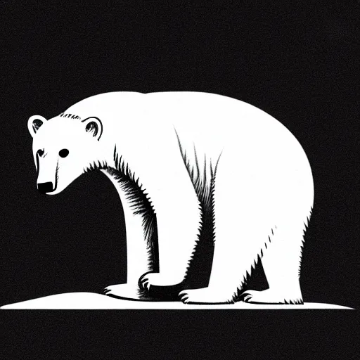 Image similar to book illustration of a wonderful polar bear, book illustration, monochromatic, white background