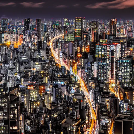 Image similar to tokyo night, cityscape, cinematic