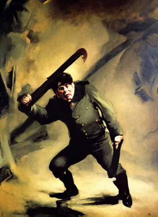 Image similar to jontron dressed as nazi painting by phil hale, francisco goya,'action lines '!!!, graphic style, visible brushstrokes, motion blur, blurry, hd image