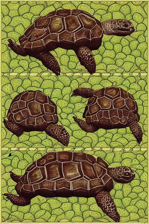 Image similar to “ menstruating tortoise, tessellation by mc escher, surrealist digital animation, ektachrome 1 0 0 ”