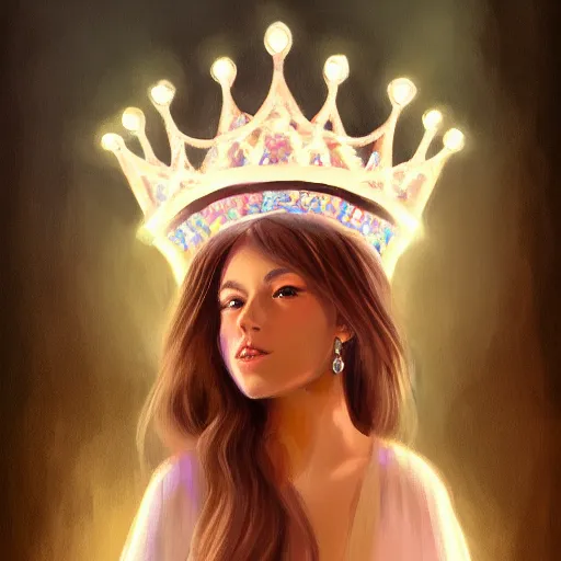 Image similar to a princess looking at a glowing crown, digital painting, hd, smooth, Rutkowski Greg, Tran Ross