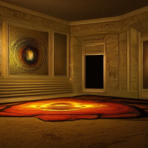 Image similar to a hyperrealistic 3 d render of a dmt trip, photorealism, dramatic lighting, volumetric lighting, 8 k, unreal engine, octane render