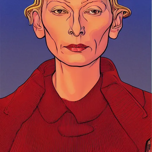 Image similar to tilda swinton retro minimalist portrait by jean giraud, moebius starwatcher comic, 8 k