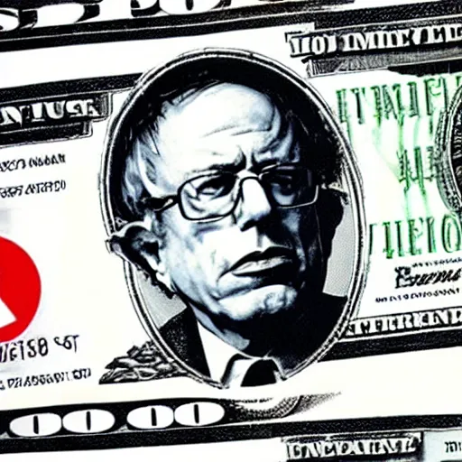 Prompt: Bernie Sanders wearing money in American Psycho (1999)