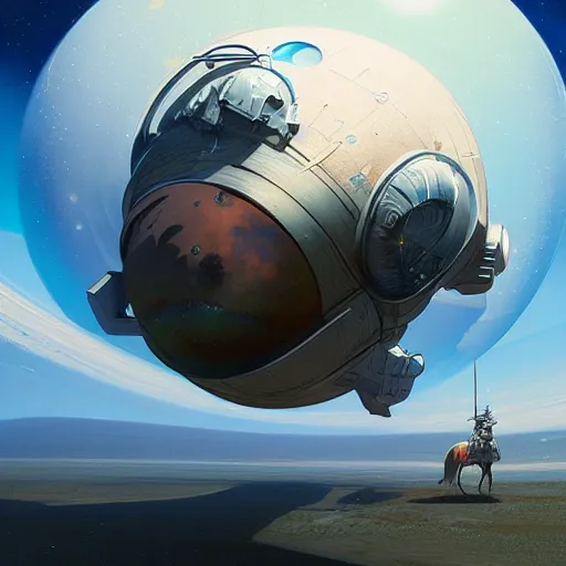 Image similar to in space the spherical horse in vacuum, hyperrealism, no blur, 4 k resolution, ultra detailed, style of ron cobb, adolf hiremy - hirschl, syd mead, ismail inceoglu, rene margitte