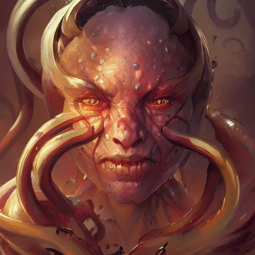 Image similar to portrait of an abyssal demon, D&D, fantasy, highly detailed, digital painting, artstation, smooth, sharp focus, illustration, art by artgerm and greg rutkowski and alphonse mucha