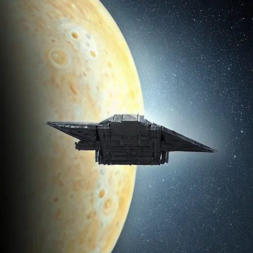 Prompt: epic view of a star destroyer above jupiter