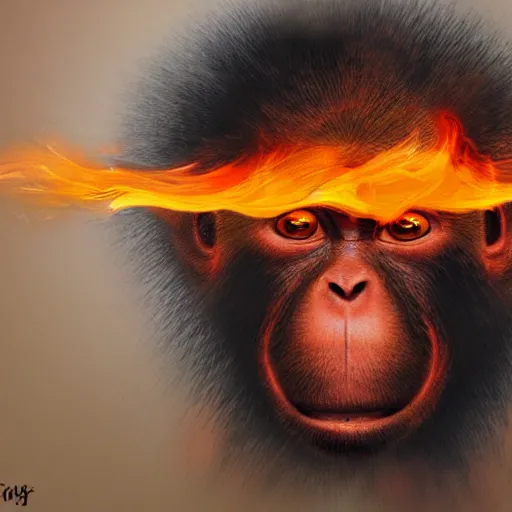 Prompt: Fire Coming Out a Monkey's Head, Digital Art, Trending on Art Station