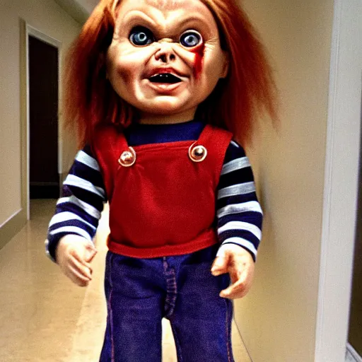 Image similar to chucky the killer doll standing in the hallway