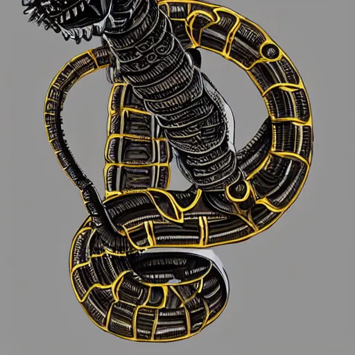 Image similar to a steampunk robotic snake, super - detailed, dark background,