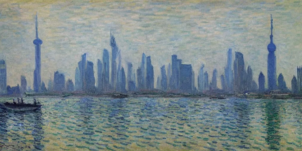 Prompt: an oil painting of the Lujiazui by Oscar-Claude Monet