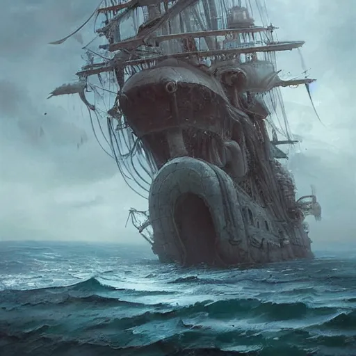 Image similar to pirate on ship's crow nest watching for a land , giant tentacles coming up from the sea ,hyperdetailed,hyperrealistic,photorealistic,art by trevor henderson,greg rutkowski,artstation,deviantart