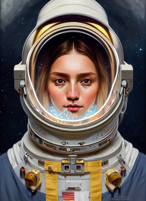 Image similar to symmetry!! portrait of a astronaut, midsommar style, intricate, elegant, highly detailed, digital painting, artstation, concept art, smooth, sharp focus, illustration, art by artgerm and greg rutkowski and alphonse mucha, 8 k