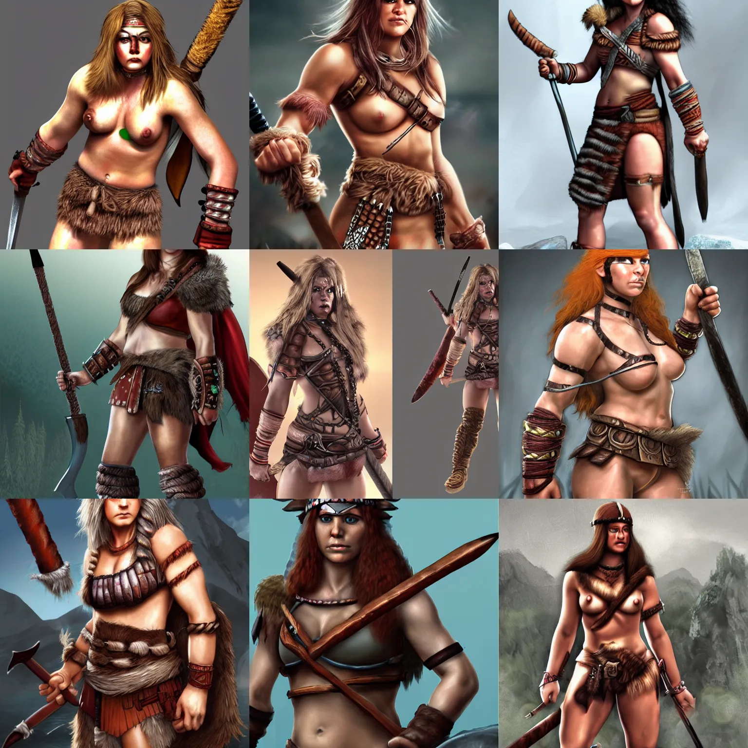 Prompt: female barbarian, hyper realistic