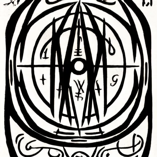 Image similar to masterpiece, symmetrical occult summoning sigil calligraphy by christophe szpajdel, h. r. giger, biomechanical, alchemy, monogram