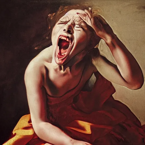 Prompt: screaming woman, baroque painting, 4k)