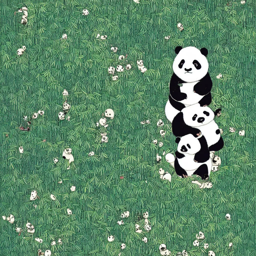 Image similar to isometric view illustration cute panda in bamboo forest, highly detailed mid day by victo ngai