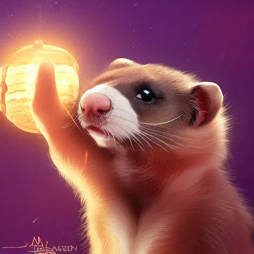Image similar to A ferret is cuddling the time stone from Avengers, hyperdetailed, artstation, cgsociety, 8k