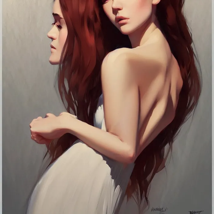 Image similar to a portrait of a beautiful! angel in low cut dress!!. realistic shaded lighting poster by ilya kuvshinov katsuhiro, magali villeneuve, artgerm, jeremy lipkin and michael garmash, rob rey and kentaro miura style, trending on art station