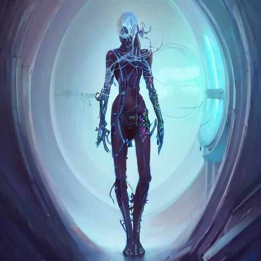 Image similar to portrait of a beautiful cybernetic drow, cyberpunk concept art by pete mohrbacher and seb mckinnon and beksinski and josan gonzales, digital art, highly detailed, intricate, sci-fi, sharp focus, Trending on Artstation HQ, deviantart, unreal engine 5, 4K UHD image