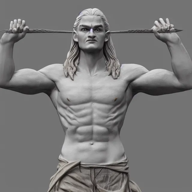 Image similar to marble sculpture of legolas, realistic, unreal engine render, octane render, hyper realistic, photo, 8 k, cinematic lighting