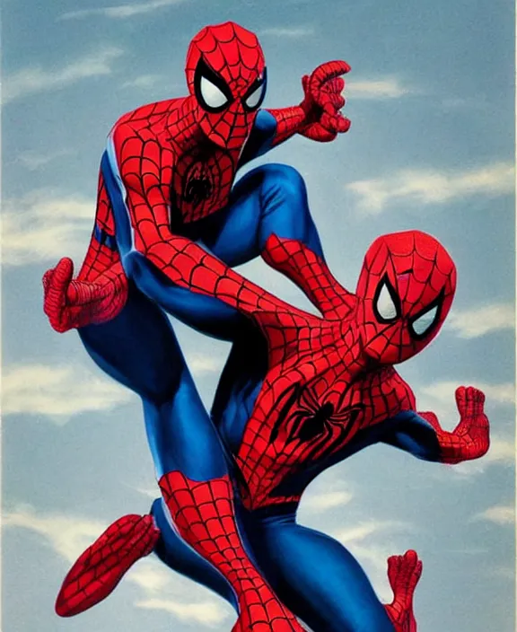 Image similar to an epic, full body shot of spider - man, art by alex ross