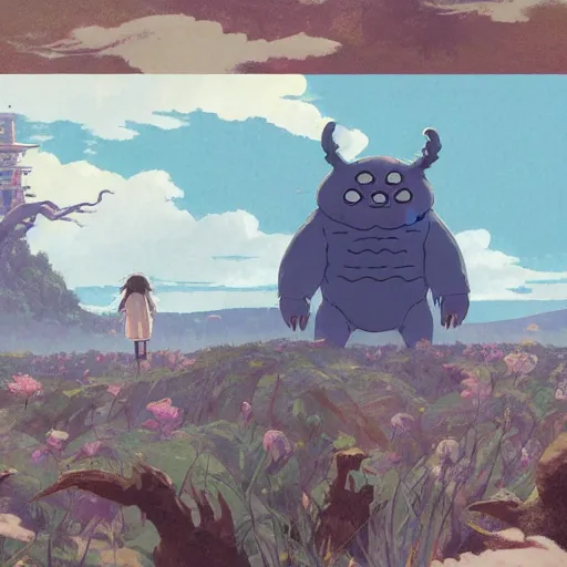 Image similar to Wide shot of Whomst the friendly demon, by Studio ghibli and greg rutkowski