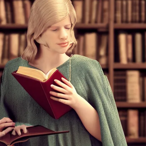 Prompt: 2 1 st century woman!!!! with a medieval book in her hand, 4 k, 8 k, photorealistic imagery