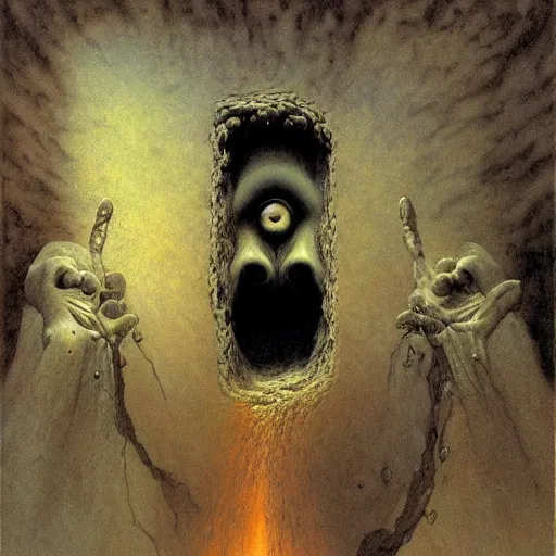 Image similar to Existential cosmic despair, screaming and crying, window into the hopeless soul, by Gerald Brom and Zdzisław Beksiński