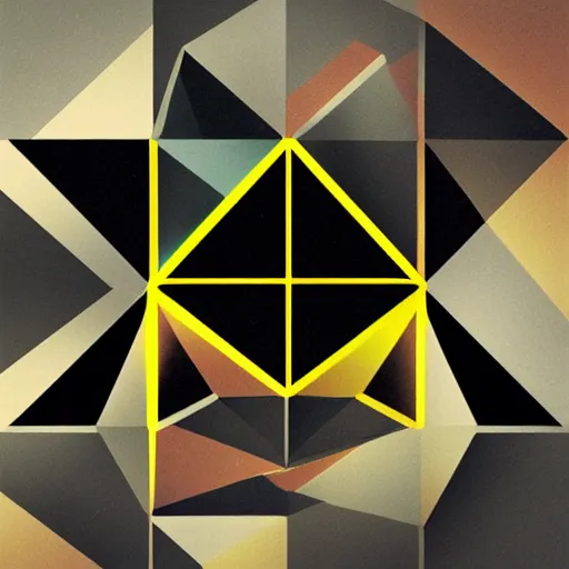 Prompt: a picture of a bunch of triangles on a black background, an album cover by wolfgang zelmer, behance contest winner, crystal cubism, tesseract, holographic, psychedelic