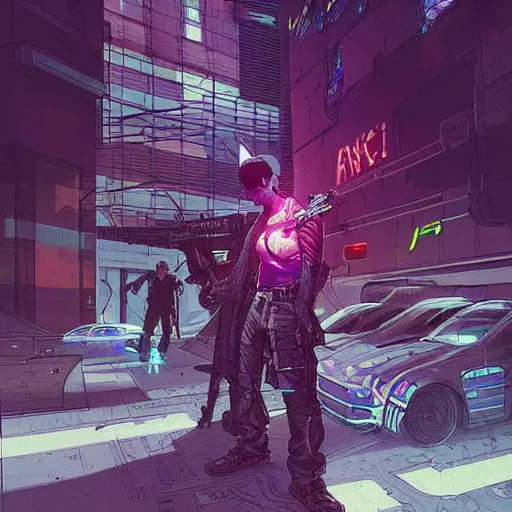 a cyberpunk assassin fighting mall cops, centered in | Stable Diffusion ...