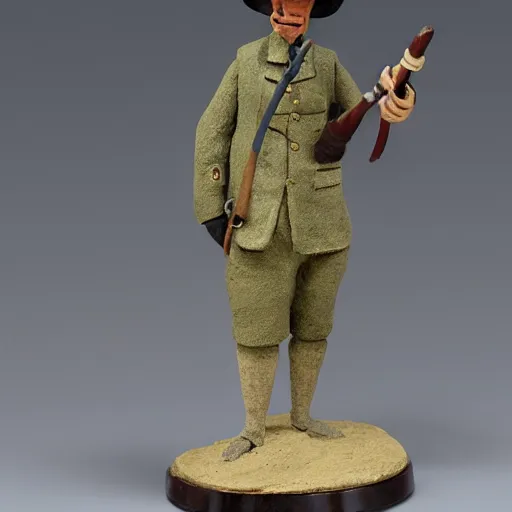 Prompt: Claymation figure of a colonial british hunter