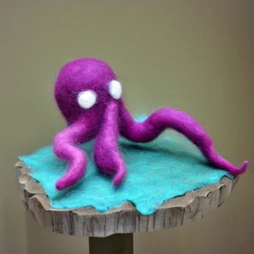 Prompt: a needle felted octopus, needle felting art.