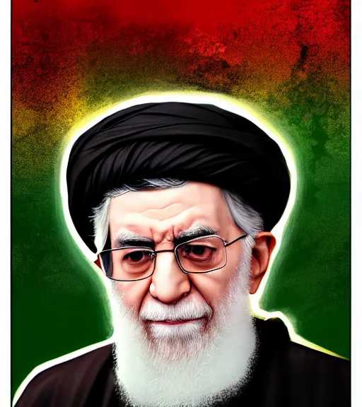 Image similar to ali khamenei, the leader of the oppressed of the world, epic, high detail, high resolution, light, dynamic composition, dramatic lighting, trending on artstation, award winning art