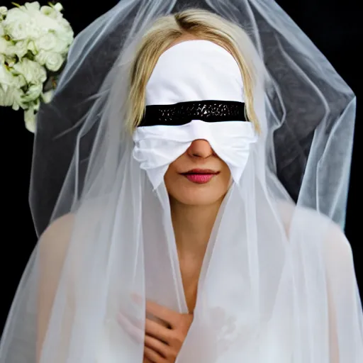 Prompt: ghost girl blindfolded in black wedding dress