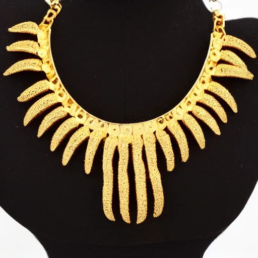 Prompt: gold honey comb dripping statement necklace