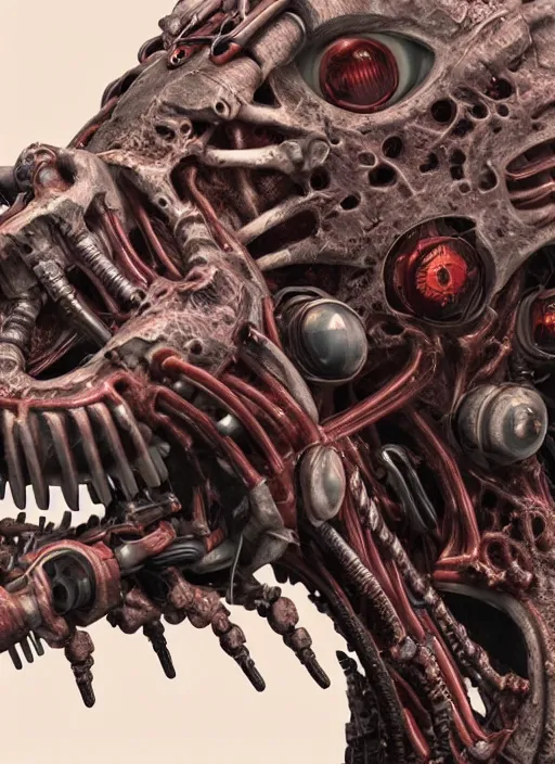 Image similar to a close up of a creepy looking biomechanical animal, gigeresque cyberpunk art by ikuo hirayama, photorealism, octane render, behance hd, polycount