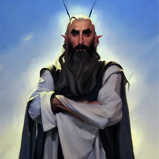 Image similar to greg manchess portrait painting of saruman as overwatch character, medium shot, asymmetrical, profile picture, organic painting, sunny day, matte painting, bold shapes, hard edges, street art, trending on artstation, by huang guangjian and gil elvgren and sachin teng