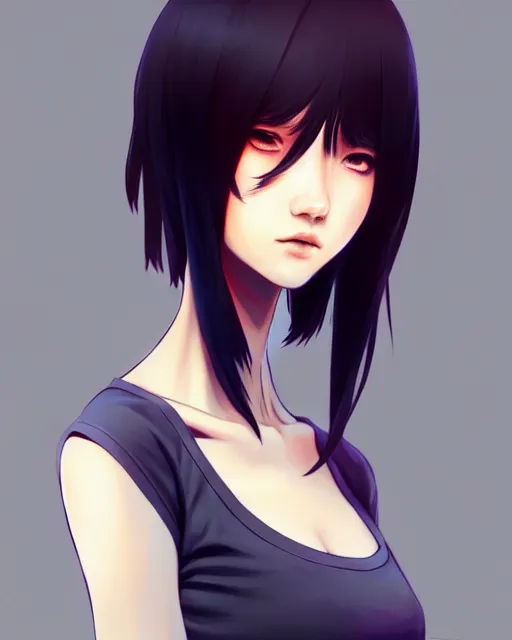 Image similar to full very close up neck shot of a beautiful skinny choir girl, in tshirt, anonymous, faceless, by saruei and guweiz and ilya kuvshinov, digital art, highly detailed, intricate, sharp focus, trending on artstation hq, deviantart, pinterest, unreal engine 5, 4 k uhd image