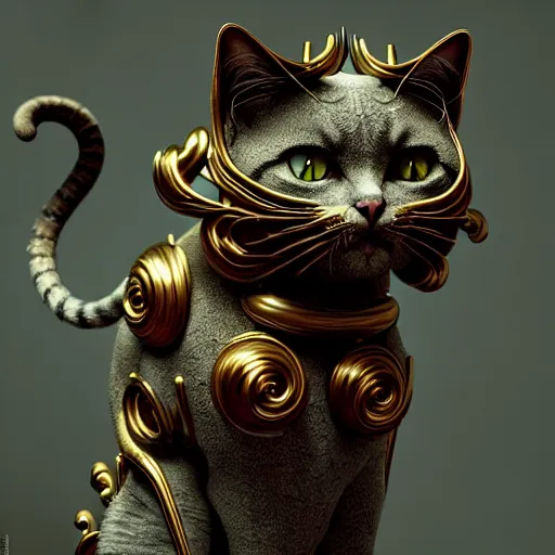 Prompt: cat creature, studio : : by michal karcz, daniel merriam, victo ngai and guillermo del toro : : ornate, dynamic, particulate, intricate, elegant, highly detailed, centered, artstation, smooth, sharp focus, octane render, 3 d