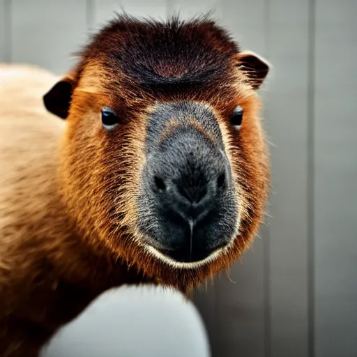 Image similar to an antropomorphic capybara wearing a suit