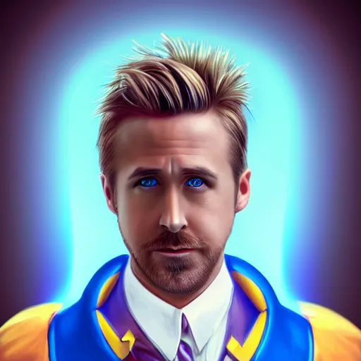 Prompt: Portrait of Ryan Gosling as Sonic the Hedgehog, studio lighting, model, HDR, 24MP, trending on artstation