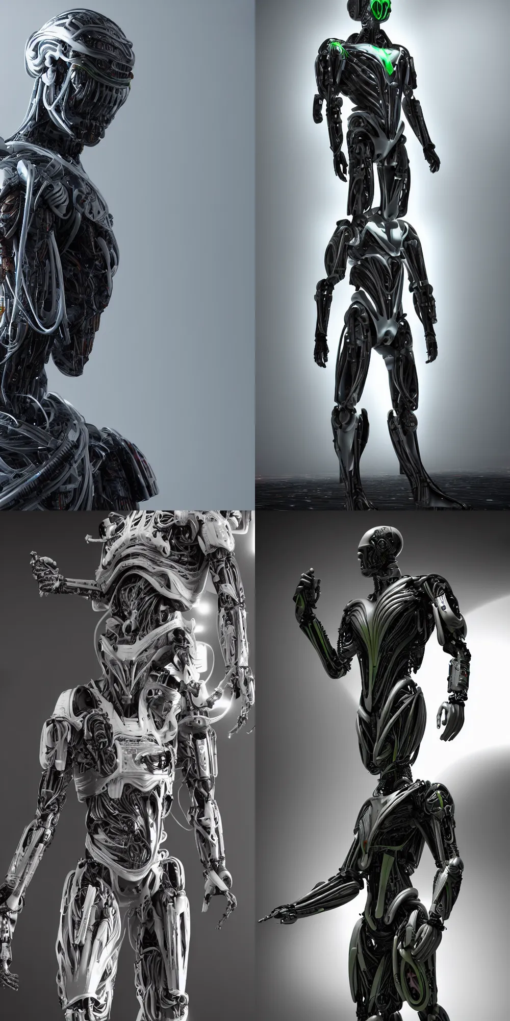 Prompt: tall muscular alien cyborg in fiber optic exo suit, 8k, octane render