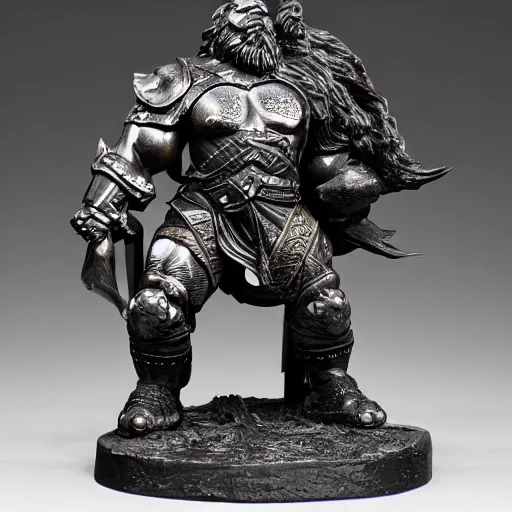 Prompt: weathered, male, big muscles, thick black beard, strong, black skin, intricate bronze armour