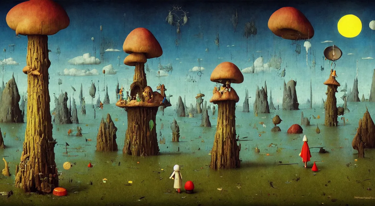 Image similar to single flooded simple!! toadstool tower anatomy, very coherent and colorful high contrast masterpiece by norman rockwell franz sedlacek hieronymus bosch dean ellis simon stalenhag rene magritte gediminas pranckevicius, dark shadows, sunny day, hard lighting