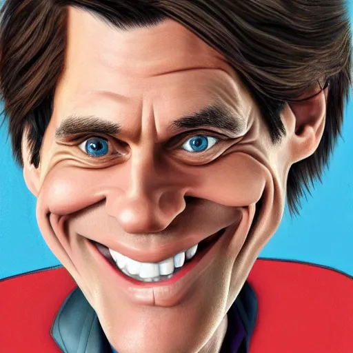 Image similar to caricature of young jim carrey, hd, detailed, 4 k, award winning