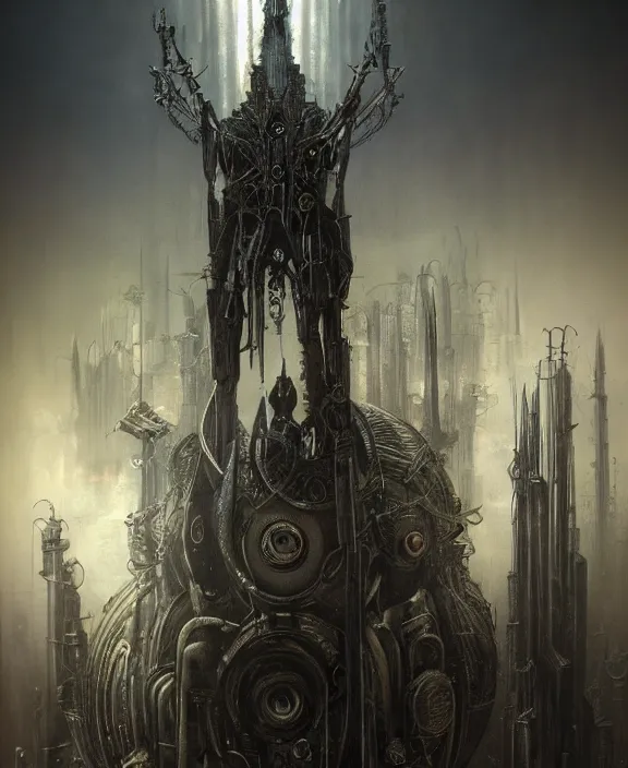 Image similar to steampunk style Sauron, futuristic technology, by HR Giger and Beksiński and Stephan Martiniere , 4k resolution, detailed, trending on artstation